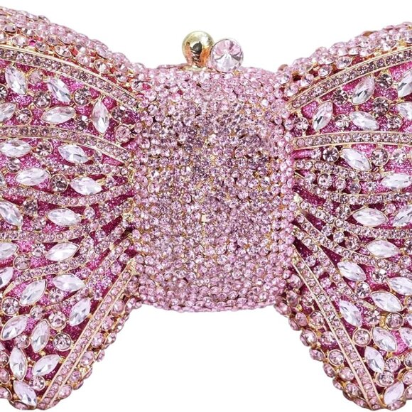 Handbags - Handmade Inlay Rhinestone Bow Clutch Bag for Women, Sparkling Evening Party Wedd